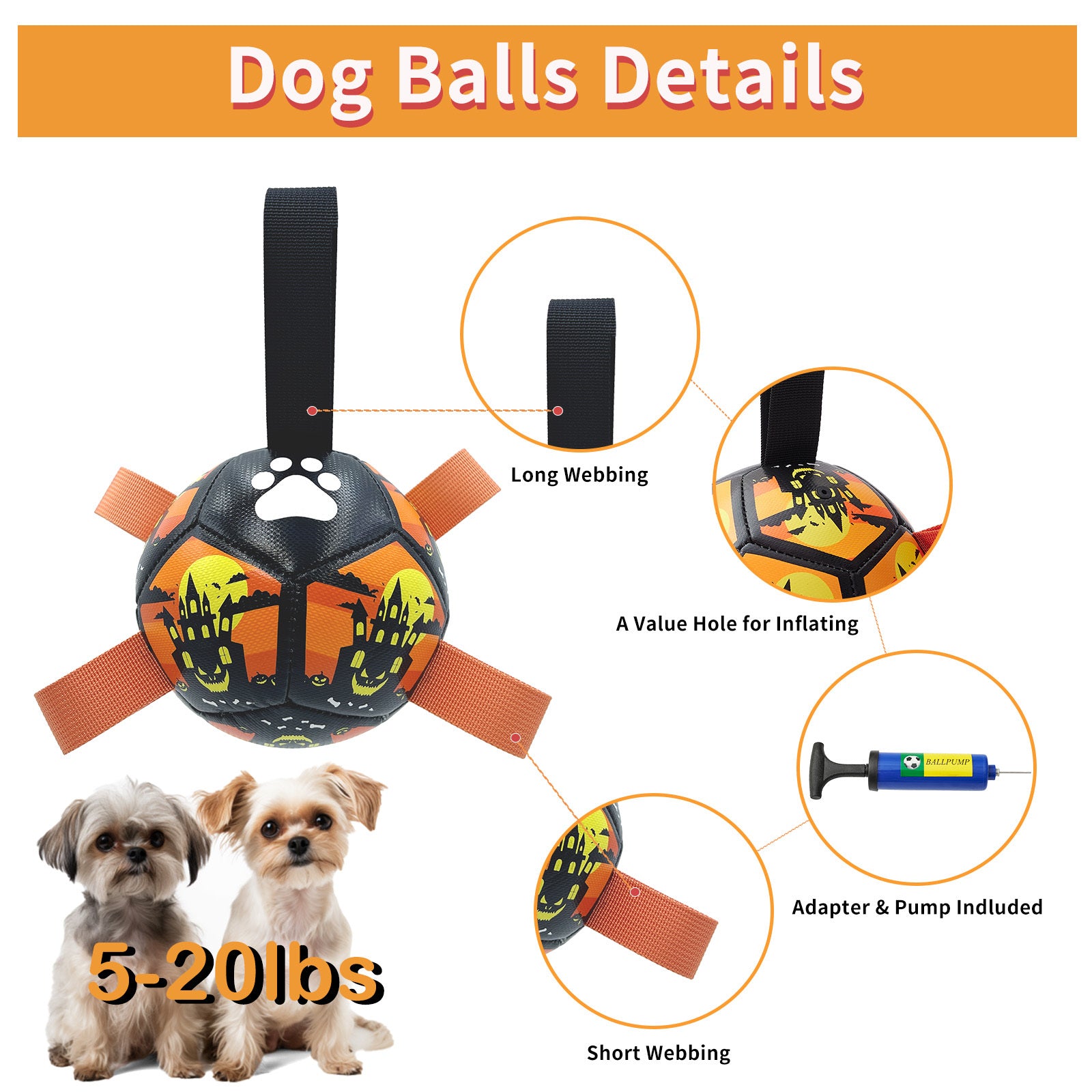 Dog Soccer Ball with Straps – Indoor & Outdoor Toy - Snoopy Doo