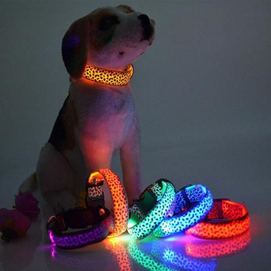 LED Dog Collar Safety Adjustable Nylon Leopard Pet Collar - Snoopy Doo